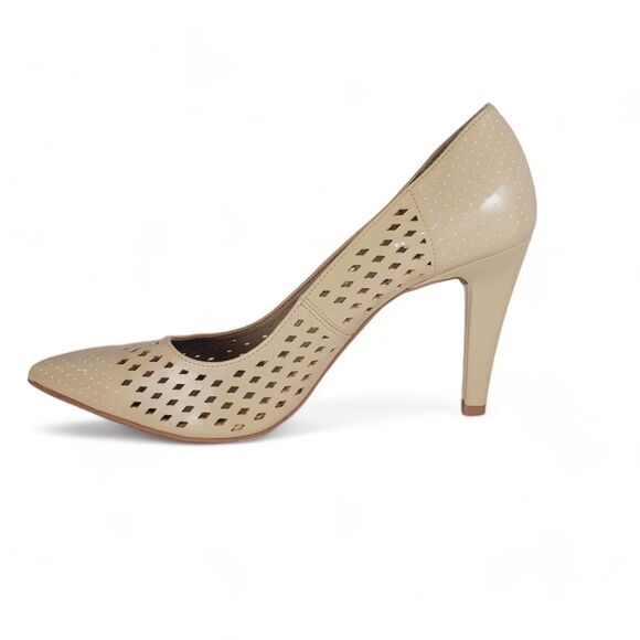 Rialto Pointed Toe Perforated 4 Inch Heels Pumps Beige Size 10 Laser Cut Lattice - Picture 7 of 10